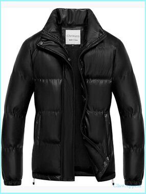 Faux Leather Puffer Jacket Fleece Lined Waterproof Winter Coat